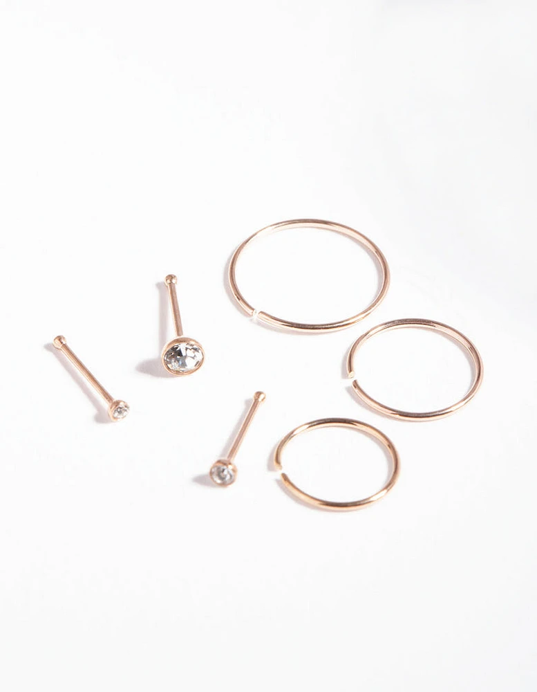 Rose Gold Surgical Steel Nose Jewellery 6-Pack