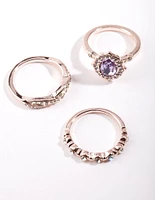 Rose Gold Purple Stone Ring Stack