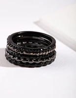 Black Fine Diamante Ring Stack