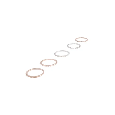 Mixed Metal Fine Diamante Ring 5-Pack