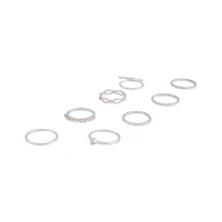 Silver Diamond Cut Twist Ring 8-Pack