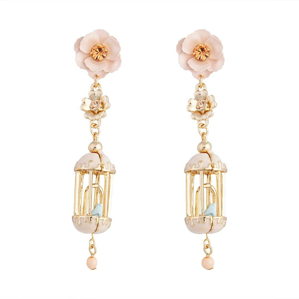 Gold & Pastel Flower Birdcage Earrings