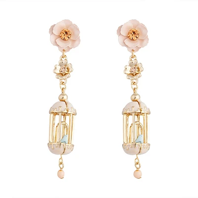 Gold & Pastel Flower Birdcage Earrings