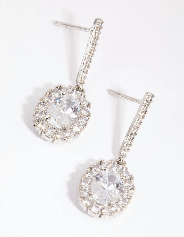 Diamond Simulant Oval Bar Earrings