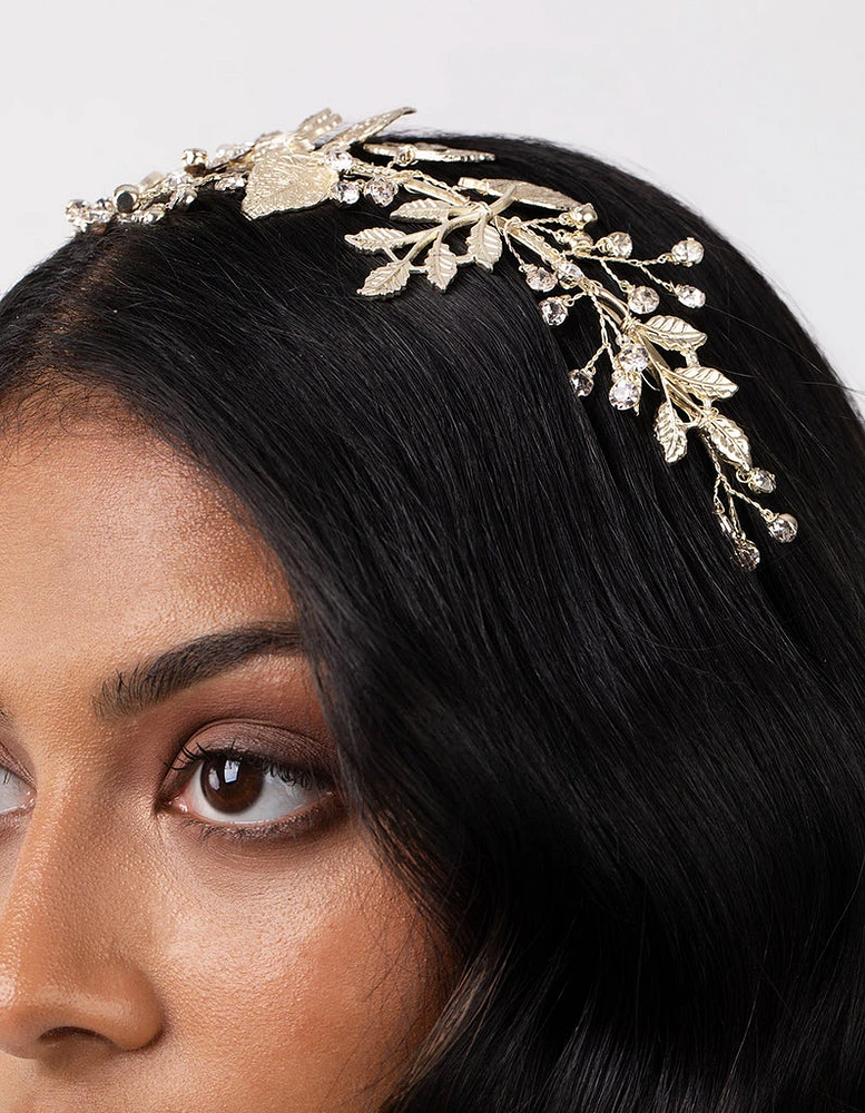 Gold Floral Leaf Wire Headband