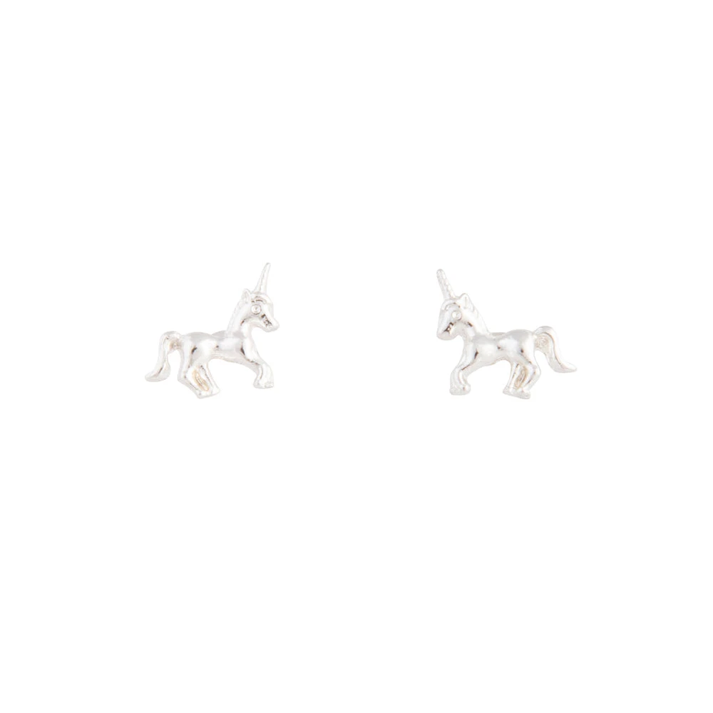 Silver Unicorn Stud Earrings