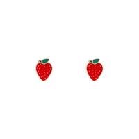 Gold Red Strawberry Stud Earrings