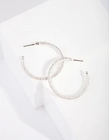 Silver Diamante Mesh Wrap Hoop Earrings