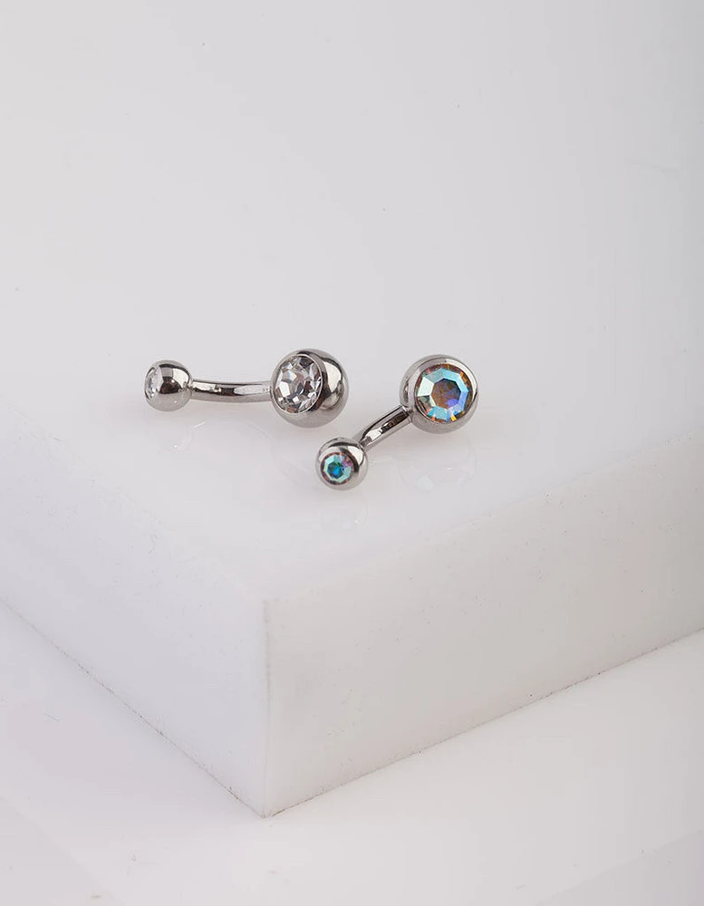 Rhodium Iridescent Belly Bar Pack