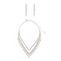 Silver Diamante Leaf Earrings Necklace Set