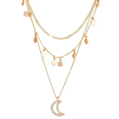 Gold Moon Charm Layer Necklace