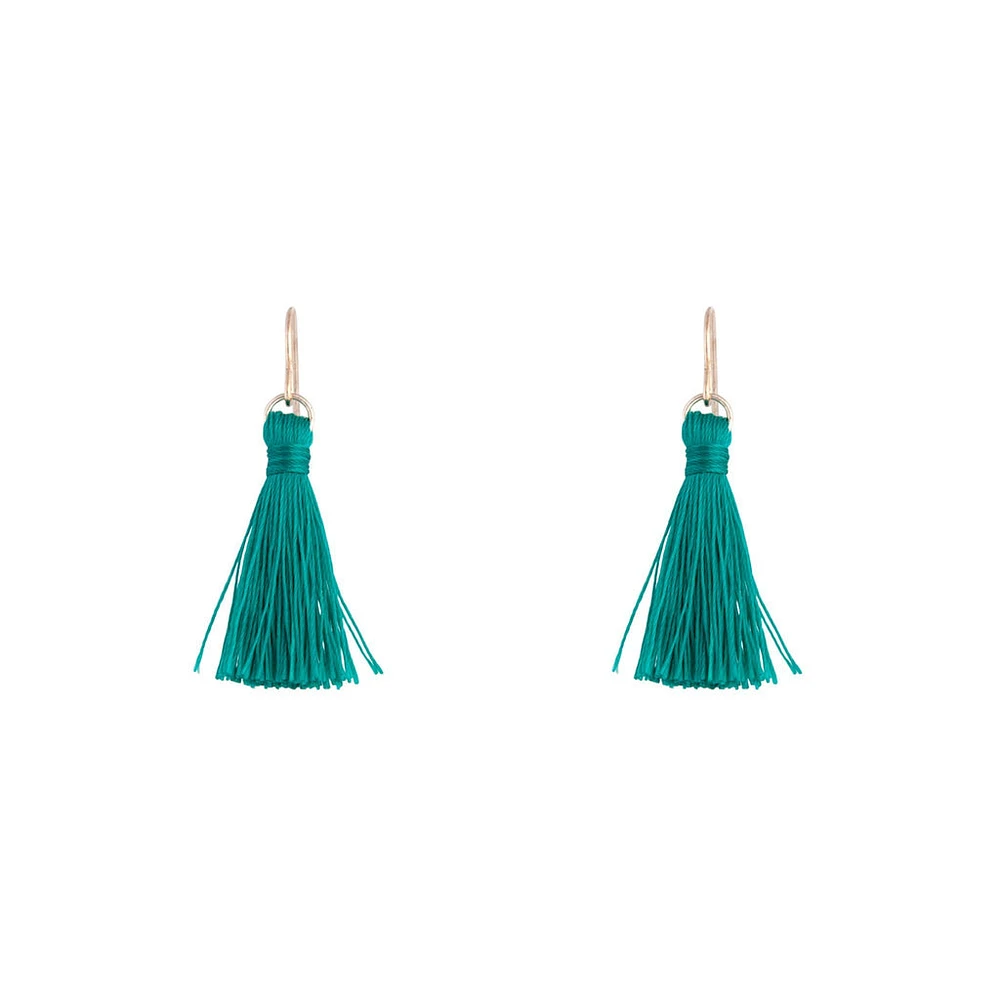 Rose Gold Green Mini Tassel Earrings