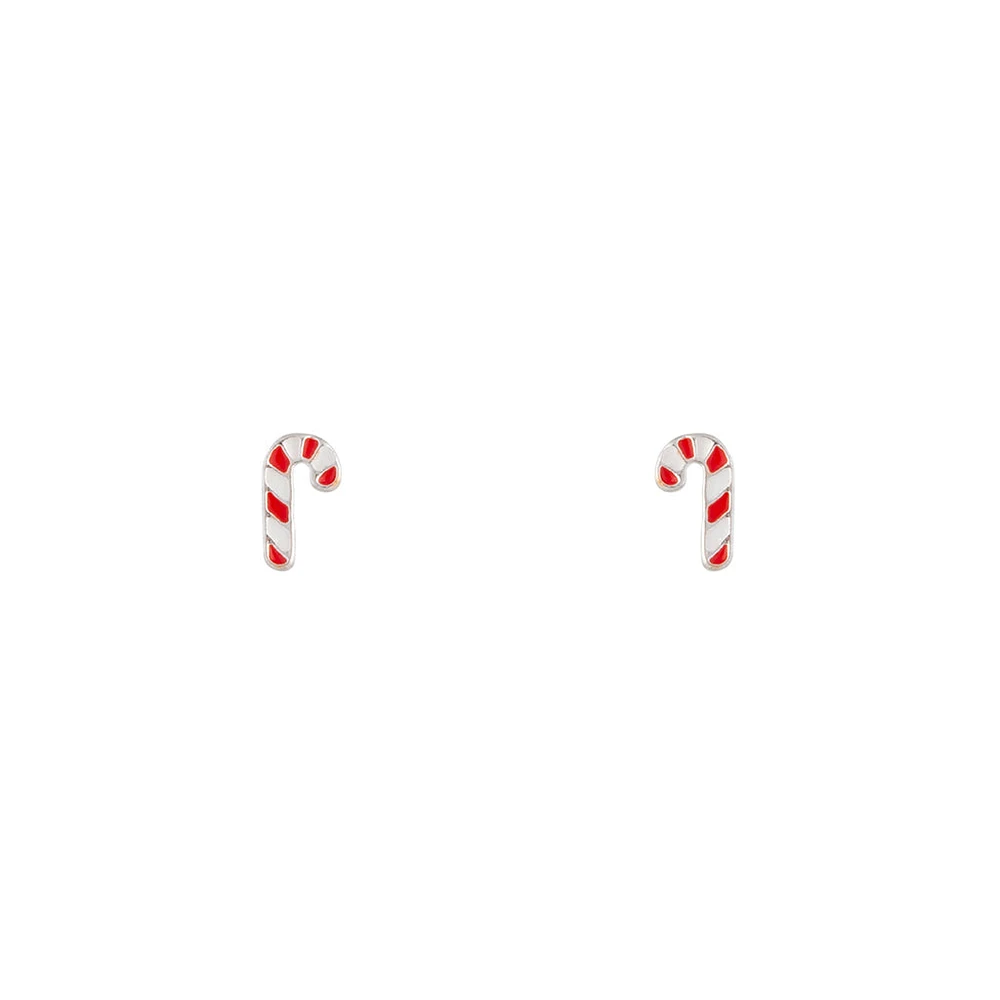 Silver Candy Cane Stud Earrings