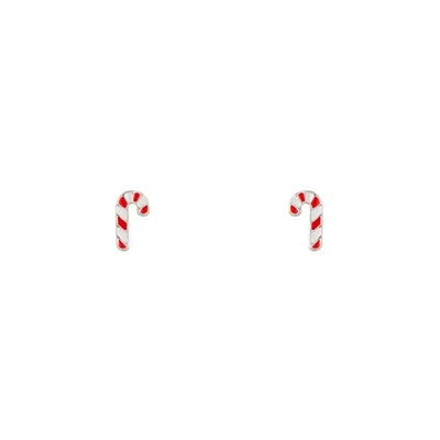 Silver Candy Cane Stud Earrings