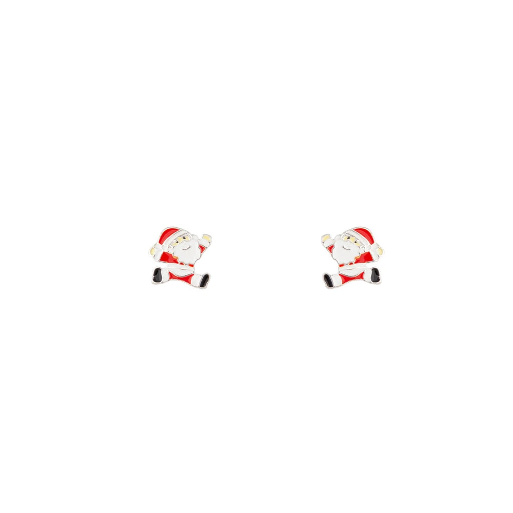 Silver Red Santa Stud Earrings