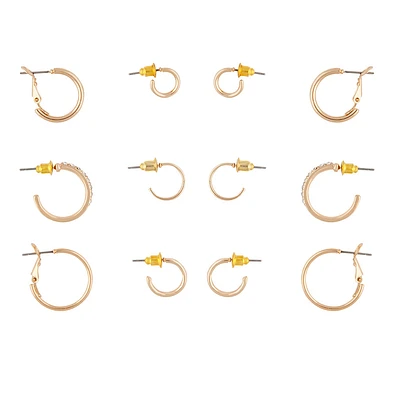 Gold Diamante Sleeper Hoop Earring 6-Pack