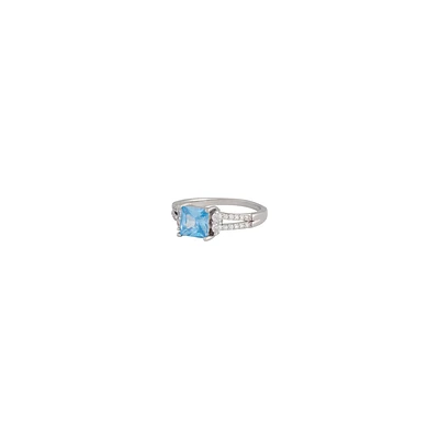 Rhodium Cubic Zirconia Square Double Band Ring