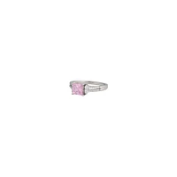 Rhodium Cubic Zirconia Square Stone Double Band Ring