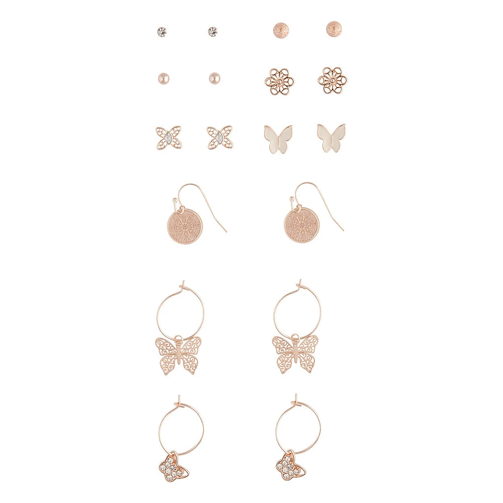 Rose Gold Butterfly Stud & Sleeper Earring Pack