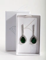 Emerald Diamond Simulant Drop Earrings