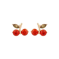 Gold Red Cherry Stud Earrings