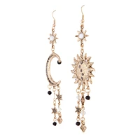 Antique Gold Celestial Grey Black Gem Earrings