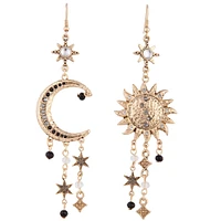 Antique Gold Celestial Grey Black Gem Earrings