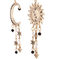 Antique Gold Celestial Grey Black Gem Earrings