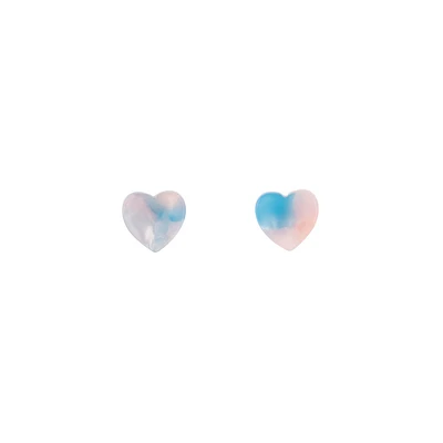 Pink Blue Mini Resin Heart Earrings