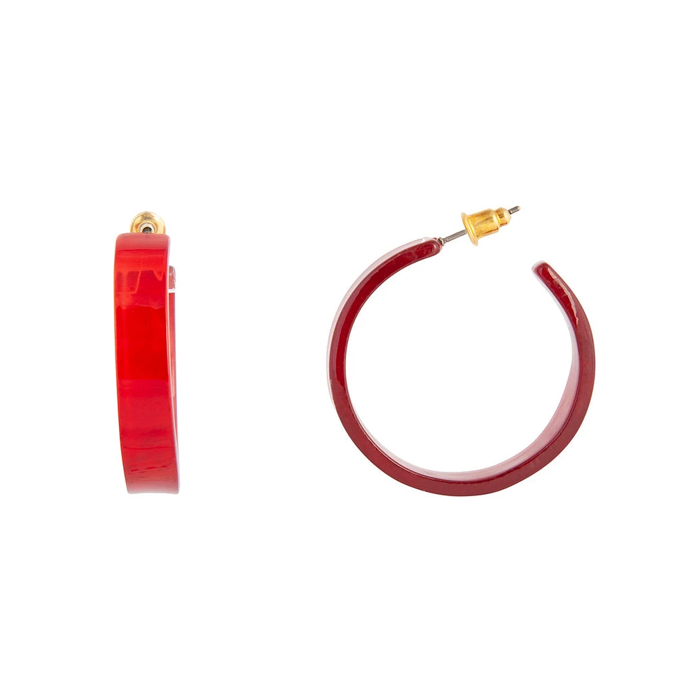 Red Clear Acrylic Swirl Hoop Earrings