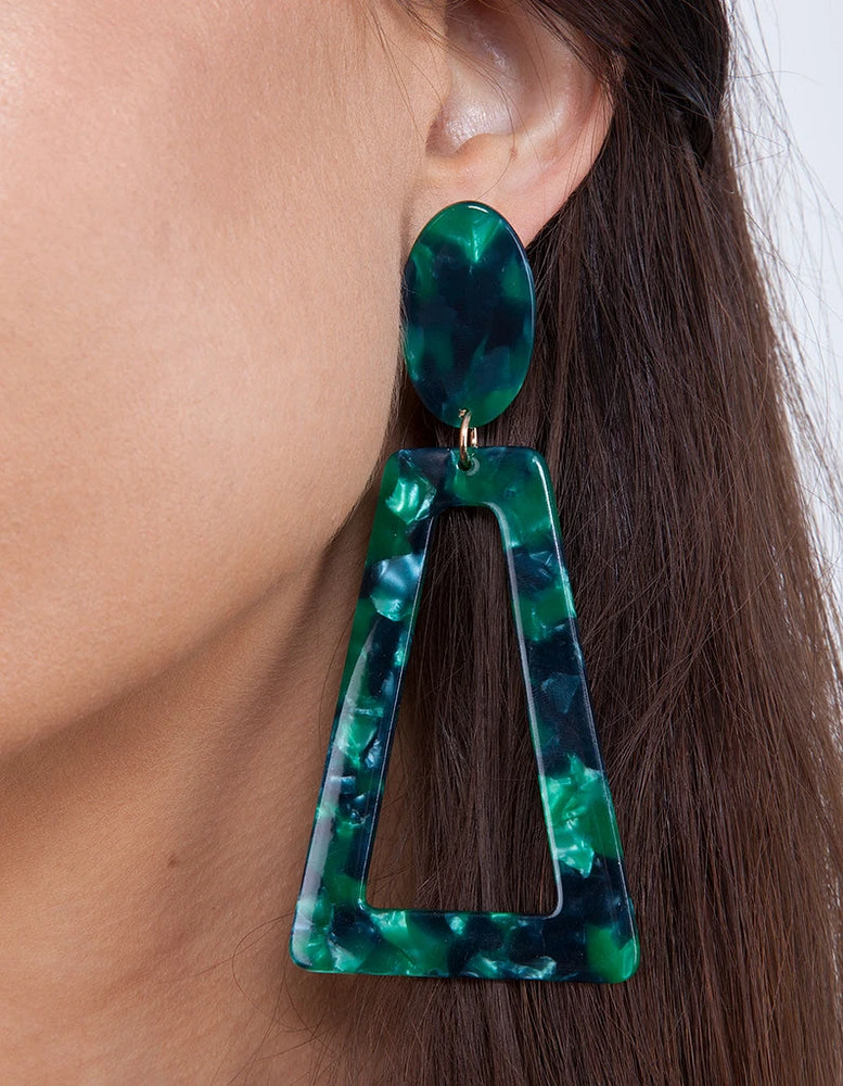 Deep Green Acrylic Oval Top Earrings