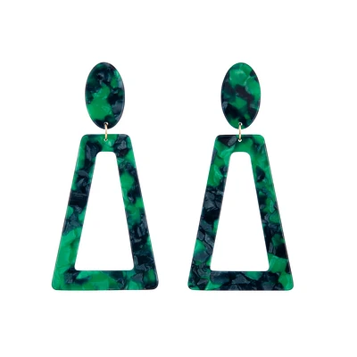 Deep Green Acrylic Oval Top Earrings