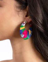 Multi Fabric Covered Cut Out Hoop Earrings