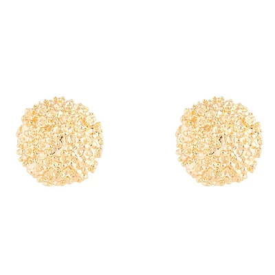 Gold Textured Round Stud Earrings