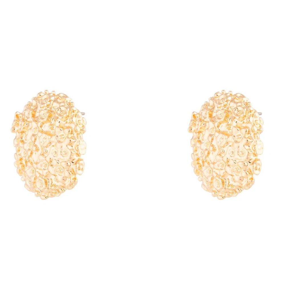 Gold Textured Round Stud Earrings