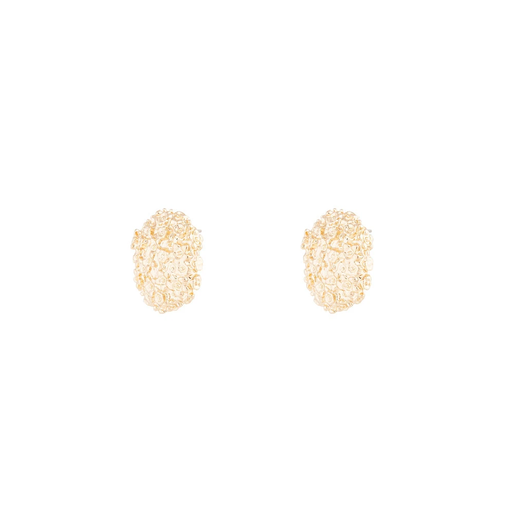 Gold Textured Round Stud Earrings