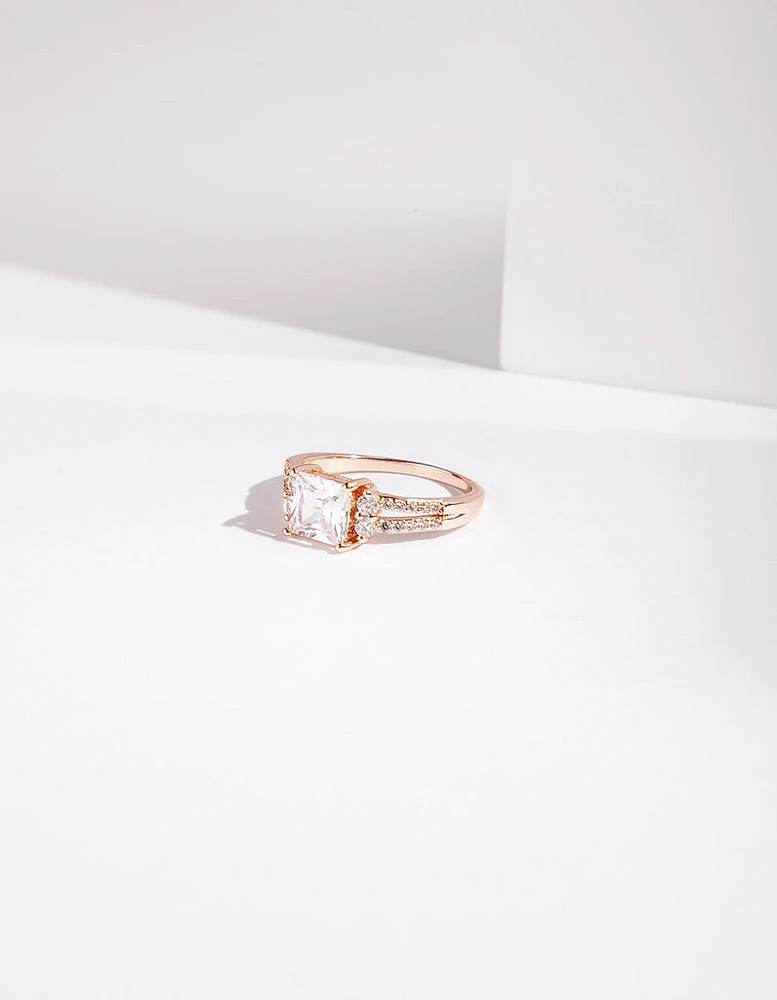 Rose Gold Double Band Cubic Zirconia Ring