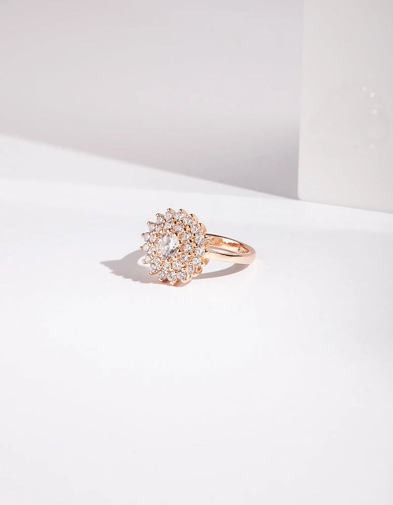 Gold Round Surround Cubic Zirconia Ring