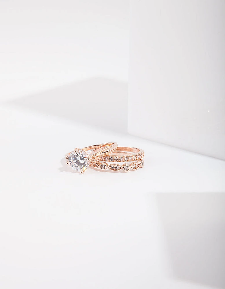 Rose Gold Round Stone Triple Band Ring