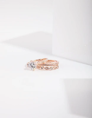 Rose Gold Round Stone Triple Band Ring