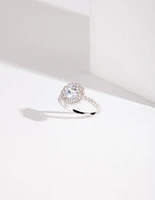 Rhodium Engagement Surround Cubic Zirconia Ring