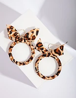 Brown Animal Print Fabric Circle Earrings