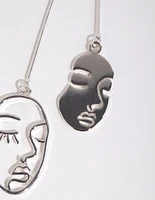 Silver Mismatch Face Drop Earrings