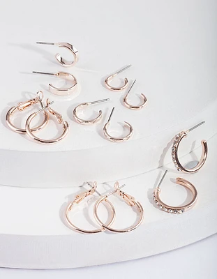 Rose Gold Diamante Sleeper Earring 6-Pack