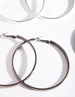 Silver Black Chunky Hoop Earring Pack