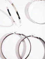 Silver Black Chunky Hoop Earring Pack