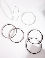 Silver Black Chunky Hoop Earring Pack