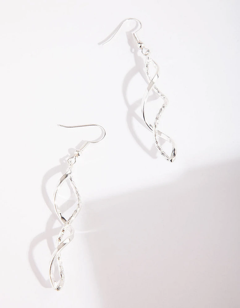 Silver Diamond Cut Twist Earrings