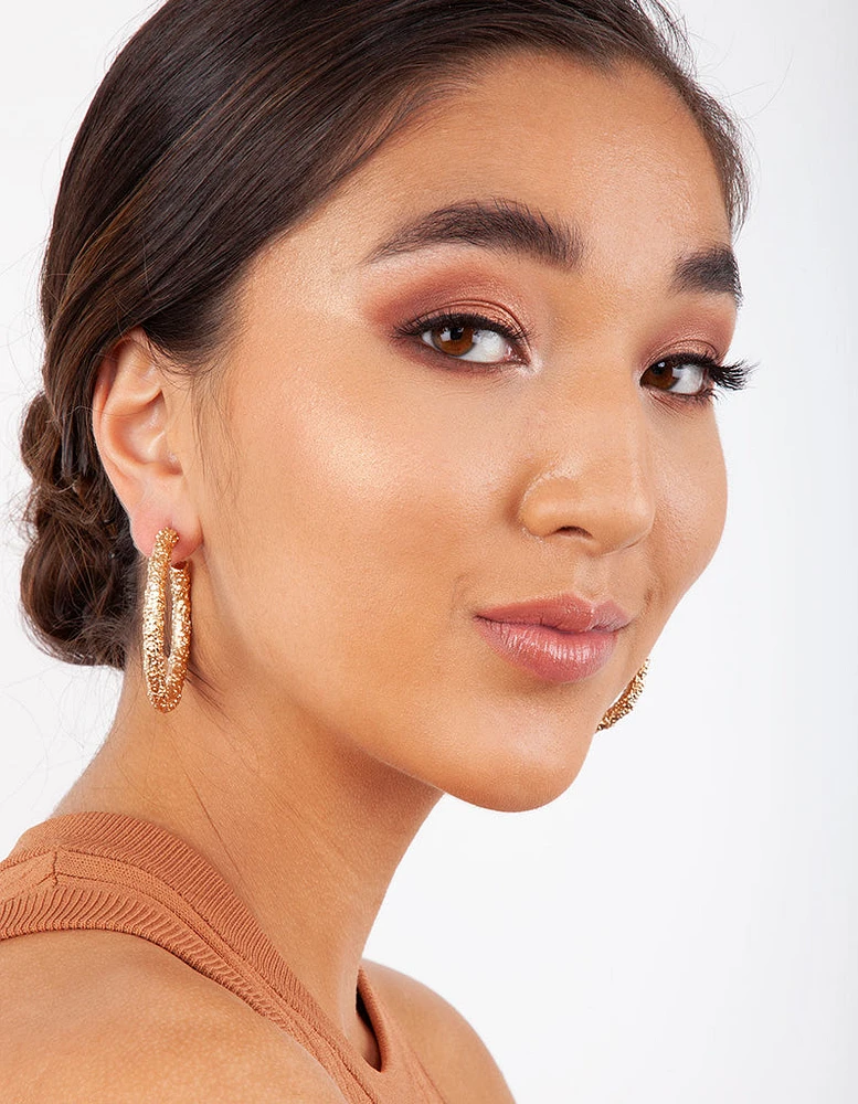 Gold Textured Molten Hoop Earrings