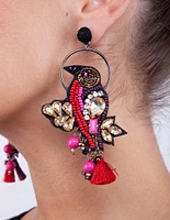 Red Halo Bird Statement Earrings